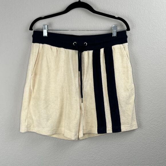 Les Deux Mens Javier Sports Towel Shorts Ivory Dark Navy NWT Medium - Picture 1 of 10